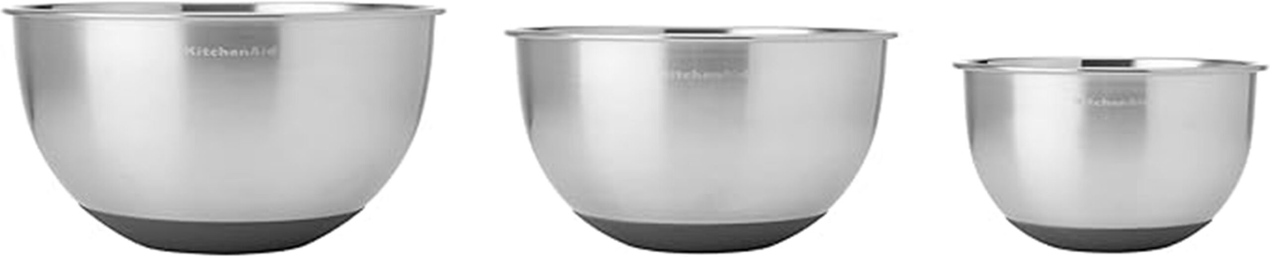 three stainless mixing bowls